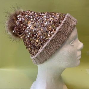 Cocoa/gold Mia Joe knitted hat
